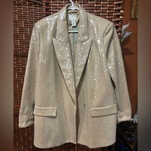Cream Oversized Blazer with Shimmery Finish